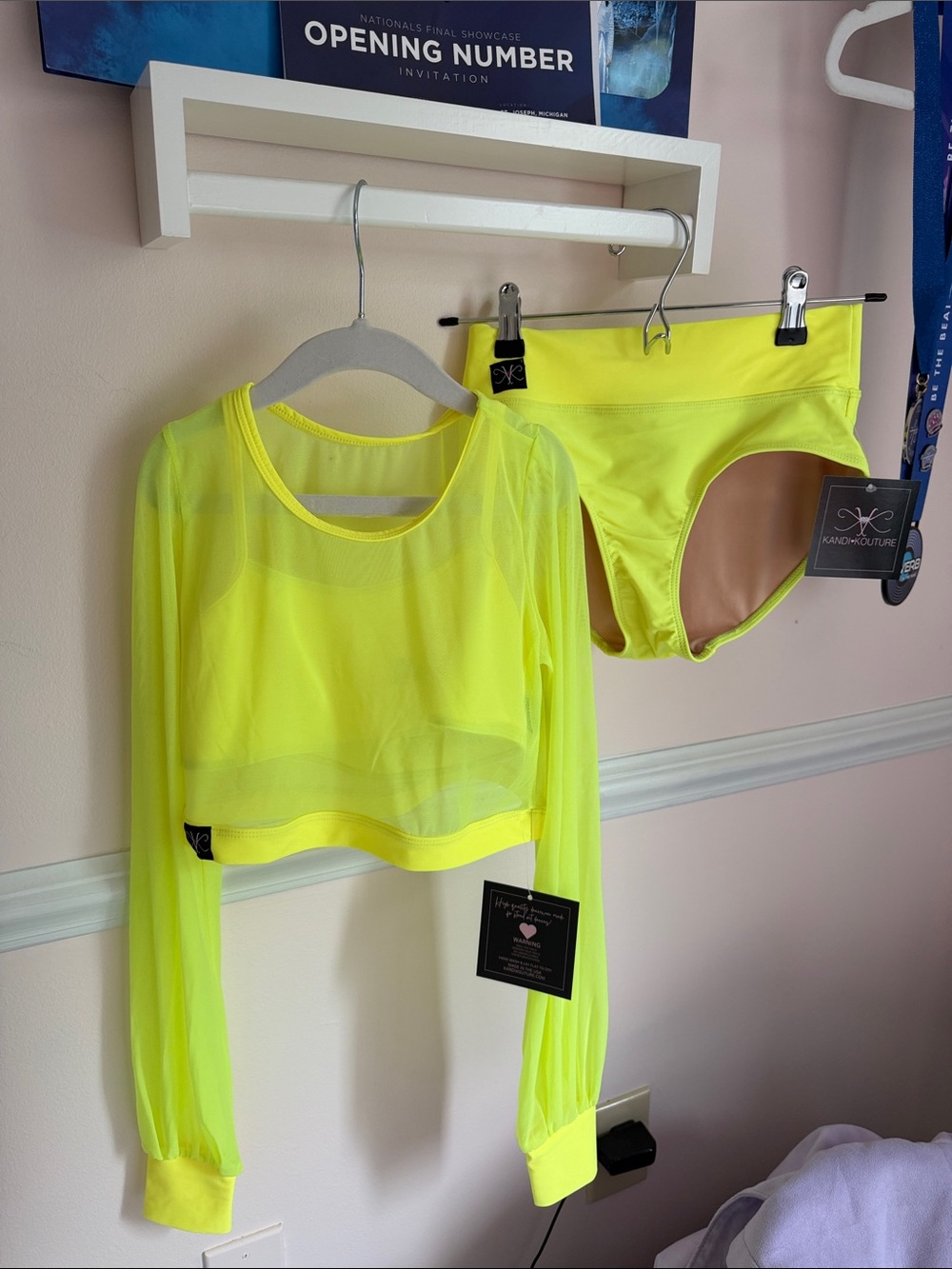 Kandi Kouture Neon Yellow Sheer Long-Sleeve Crop Top & High-Waist Brief Set